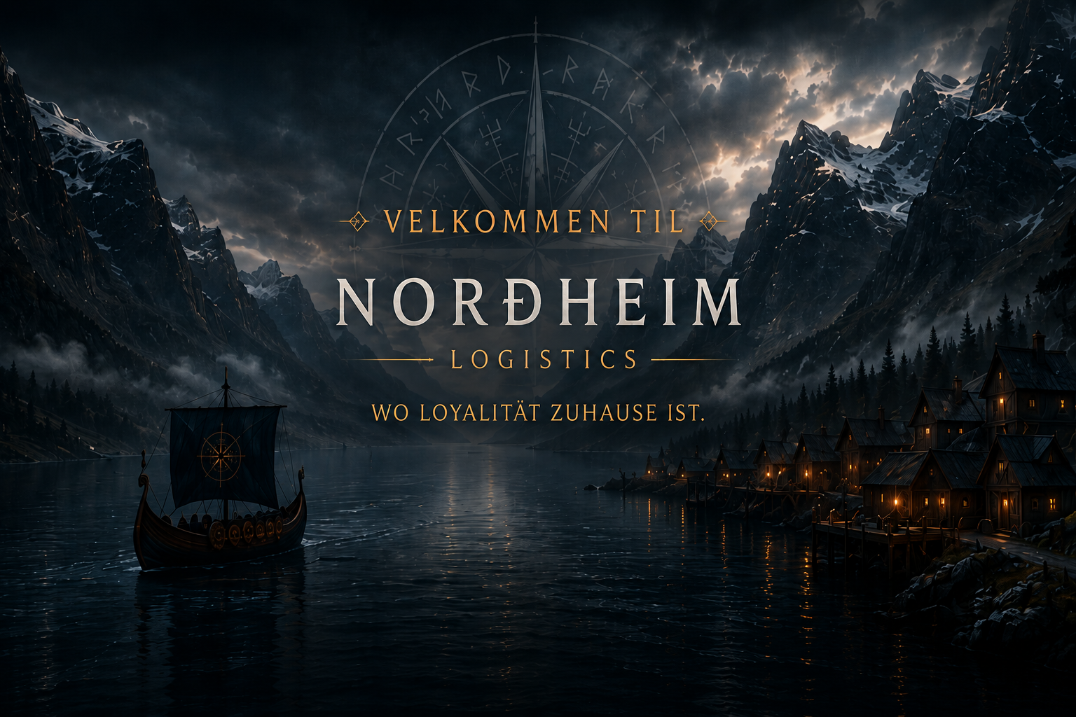 Willkommen bei Nordheim Logistics vor nordischer Berg- und Fjordlandschaft